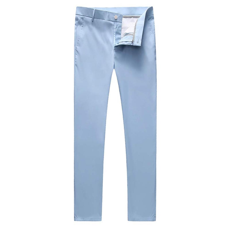 UNINUKOO Mens Suit Slim Fit 1 Button 2 Piece Wedding Party Holiday Solid Color Tux Suits for Men US Size 30 Sky Blue - Image 5